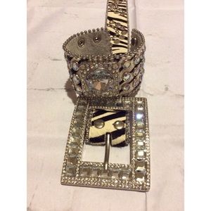 Unisex Animal Print leather Belt with Rhinestones